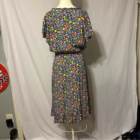 Talbots Midi Dress Flutter Sleeve Floral Coastal Cottage V Neck Tie Size 12 - Picture 7 of 16